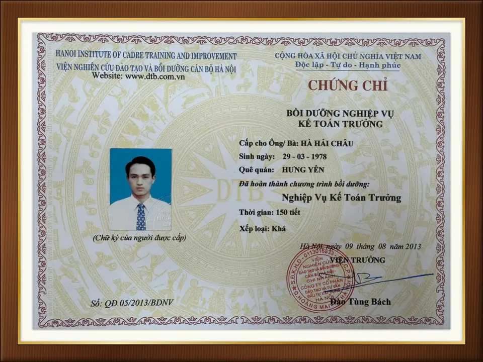 Chứng chỉ kế toán trưởng – Ông Hà Hải Châu